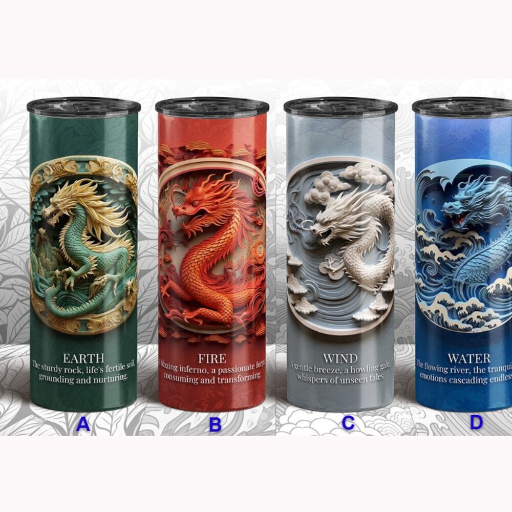 DRAGON - ASTROLOGY ELEMENT FOUR Signs Tumbler -Earth Fire Wind Water - 20 Oz NWT